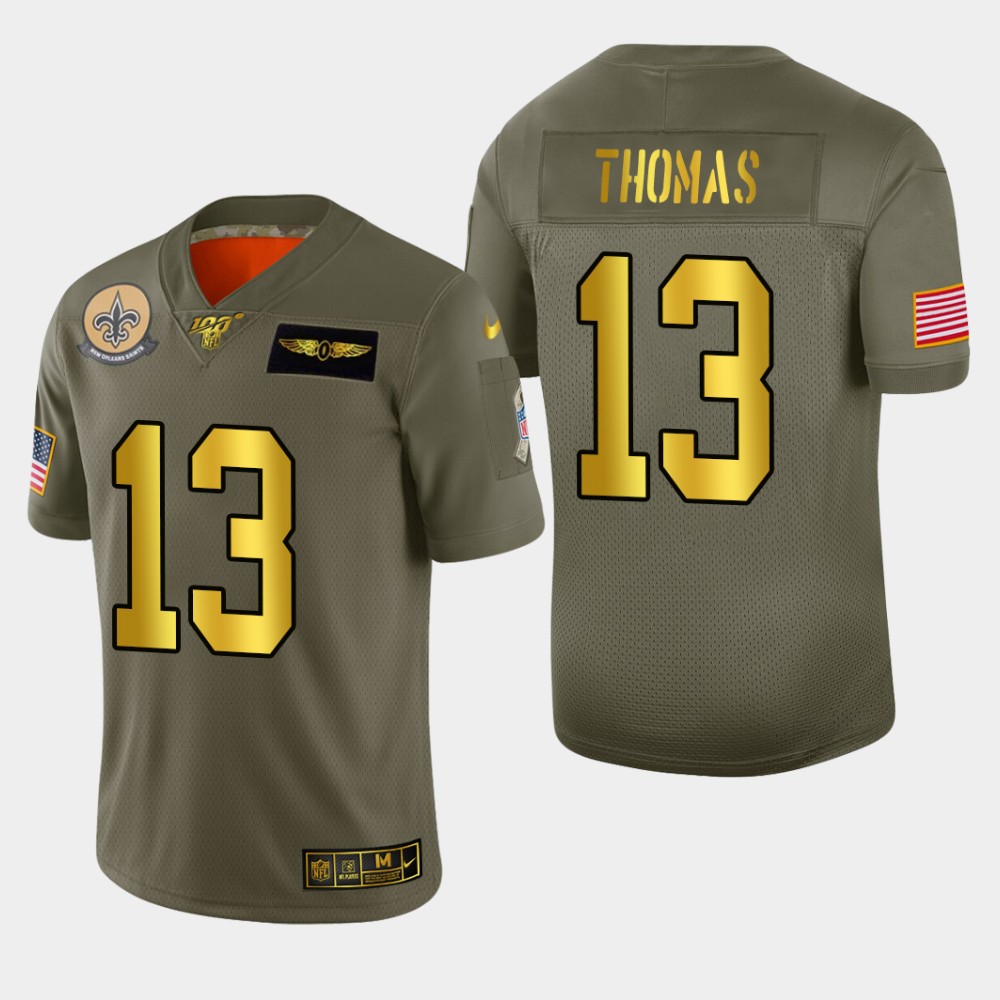 New Orleans Saints #13 Michael Thomas Men's Olive Gold 2019 Salute To Service Limited 100 Jersey