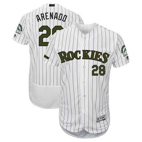 Colorado Rockies #28 Nolan Arenado White Strip Flexbase Authentic Collection 2018 Memorial Day Stitched Jersey Men's