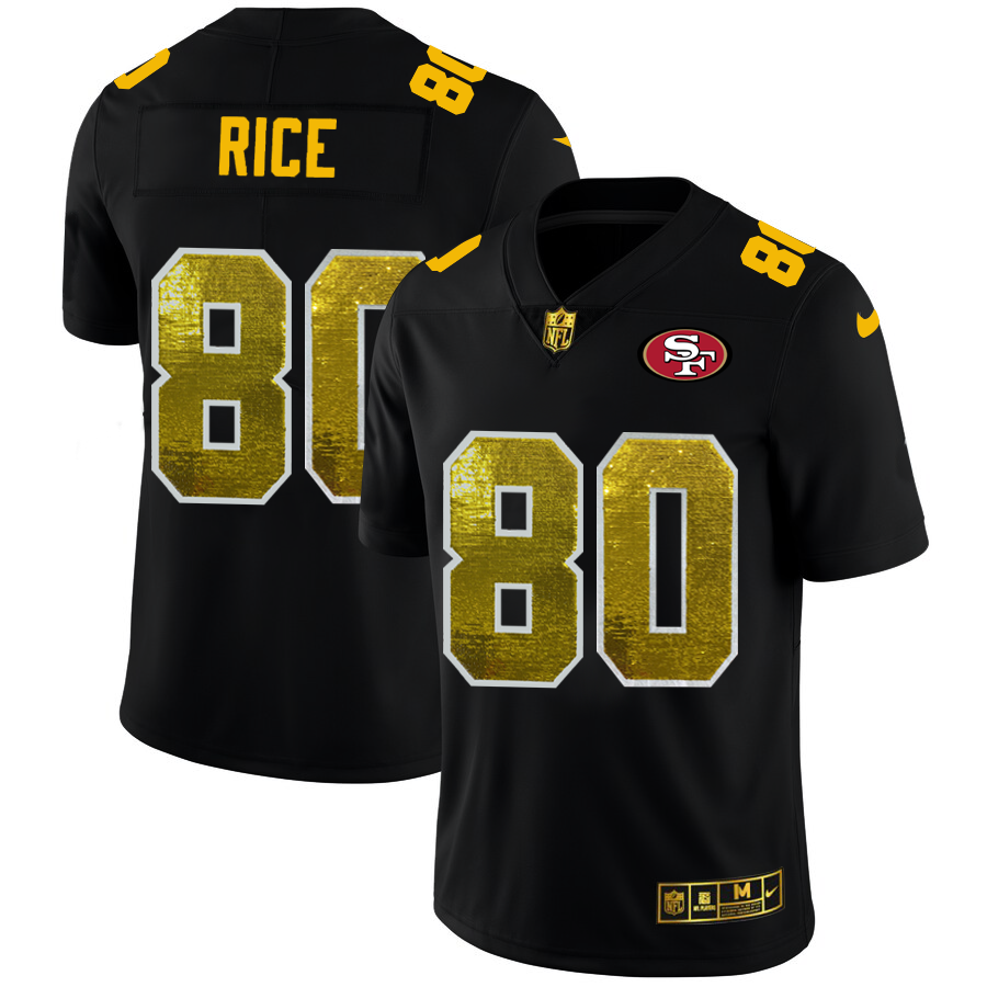 San Francisco 49ers #80 Jerry Rice Men's Black Golden Sequin Vapor Limited Jersey