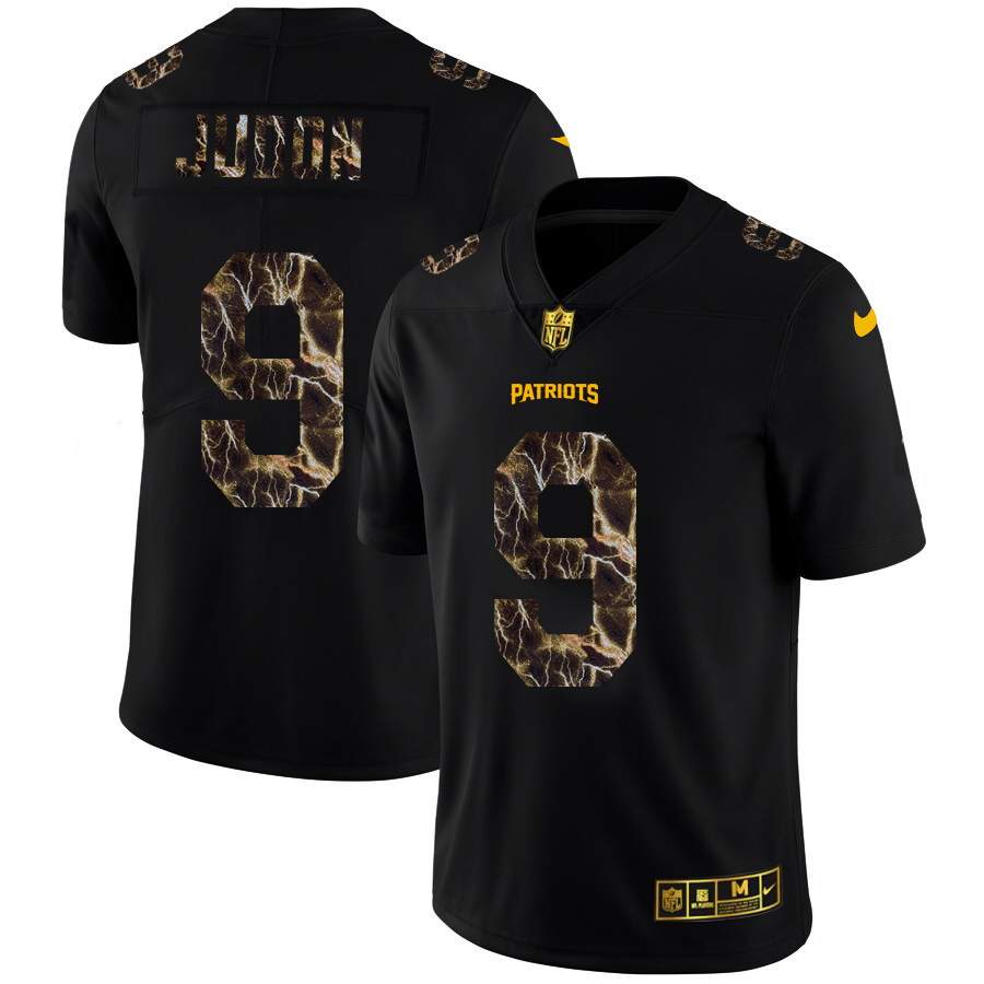 New England Patriots #9 Matt Judon Men's Black Flocked Lightning Vapor Limited Jersey