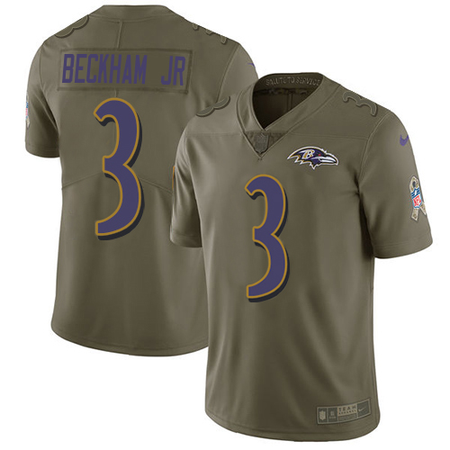 Ravens #3 Odell Beckham Jr. Olive Men's Stitched Limited 2017 Salute To Service Jersey