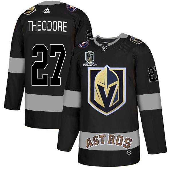 Adidas Golden Knights X Astros #27 Shea Theodore Black 2023 Stanley Cup Champions Authentic City Joint Name Stitched Jersey