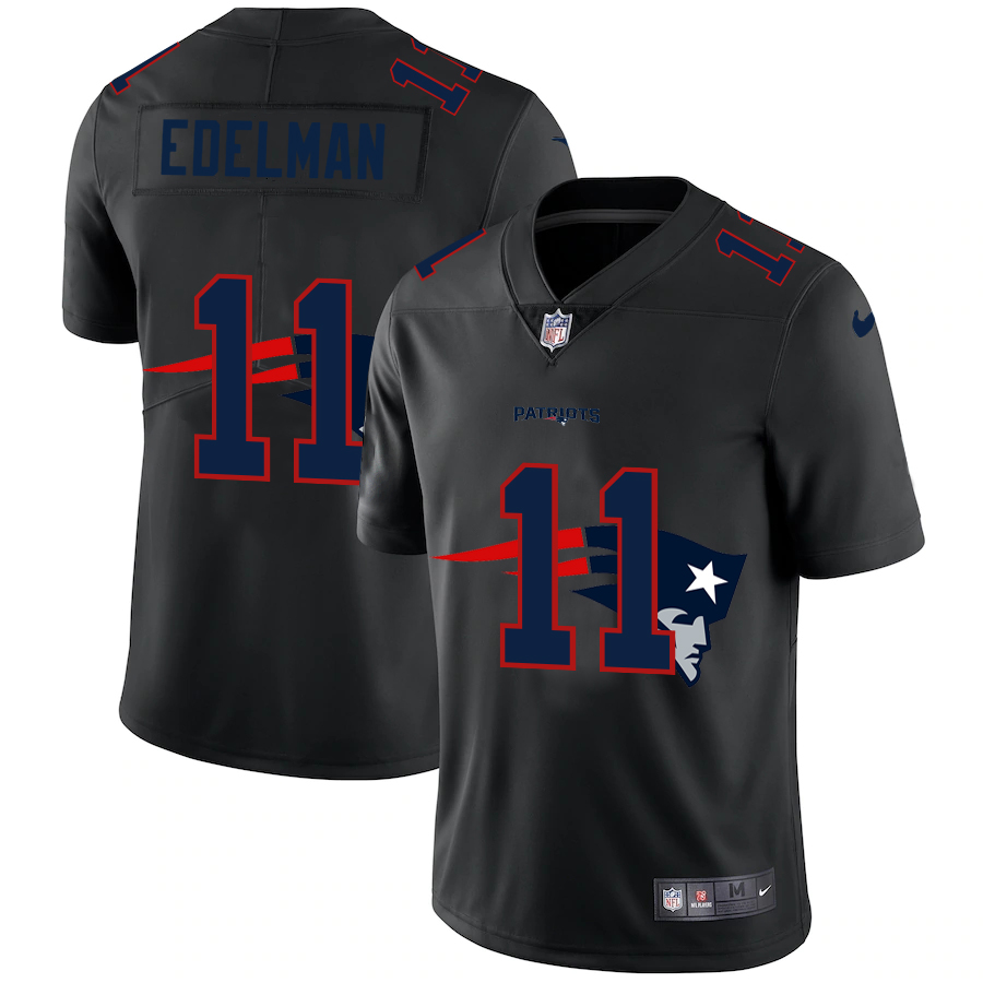 New England Patriots #11 Julian Edelman Men's Team Logo Dual Overlap Limited Jersey Black