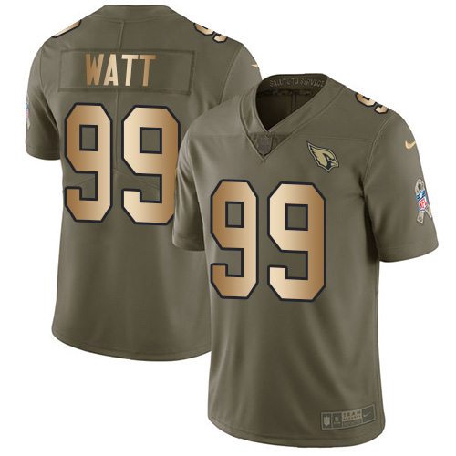Cardinals #99 J.J. Watt Olive/Gold Men's Stitched Limited 2017 Salute To Service Jersey