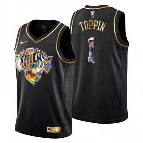New York New York Knicks #1 Obi Toppin Mens Golden Edition Diamond Logo 2021/22 Swingman Jersey - Black Mens