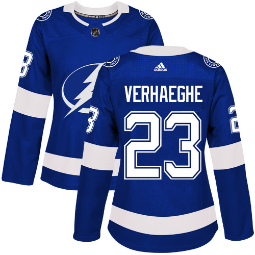 Adidas Tampa Bay Lightning #23 Carter Verhaeghe Blue Home Authentic Women's Stitched Jersey Womens