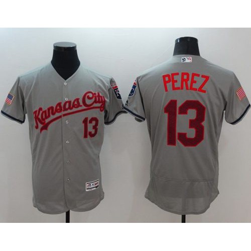 Kansas City Royals #13 Salvador Perez Grey Fashion Stars & Stripes Flexbase Authentic Stitched Jersey Men's