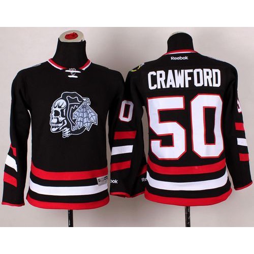 Chicago Blackhawks #50 Corey Crawford Black(White Skull) 2014 Stadium Series Stitched Youth Jersey Youth