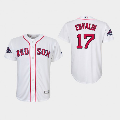 Boston Red Sox #17 Nathan Eovaldi White Cool Base 2018 World Series Champions Stitched Youth Jersey Youth