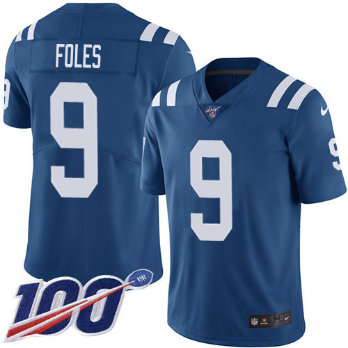 Colts #9 Nick Foles Royal Blue Team Color Youth Stitched 100th Season Vapor Limited Jersey