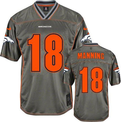 Broncos #18 Peyton Manning Grey Men's Stitched Elite Vapor Jersey