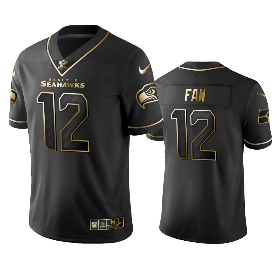 Seahawks #12 Fan Men's Stitched Vapor Untouchable Limited Black Golden Jersey
