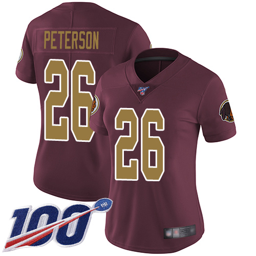 Washington Commanders #26 Adrian Peterson Burgundy Red Alternate Women's Stitched 100th Season Vapor Limited Jersey Womens