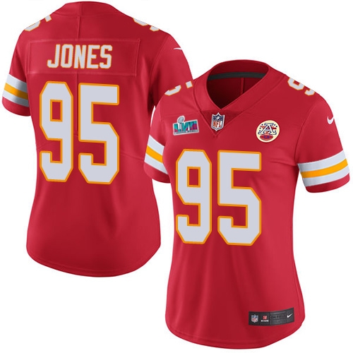 Chiefs #95 Chris Jones Red Team Color Super Bowl LVII Patch Women's Stitched Vapor Untouchable Limited Jersey