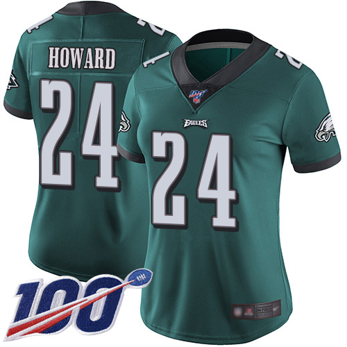Philadelphia Eagles #24 Jordan Howard Midnight Green Team Color Women's Stitched 100th Season Vapor Limited Jersey Womens