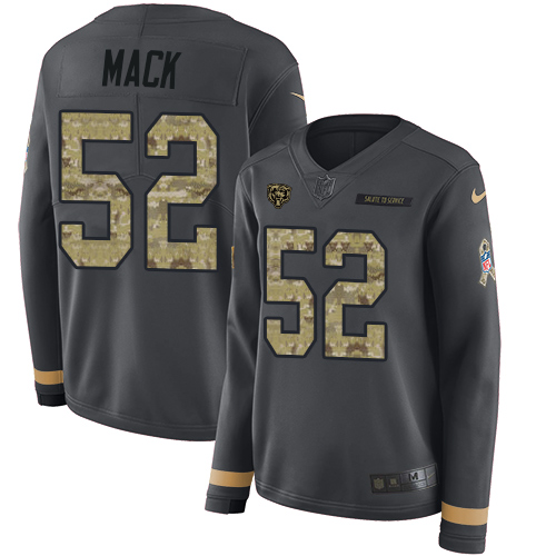 Chicago Bears #52 Khalil Mack Anthracite Salute to Service Women's Stitched Limited Therma Long Sleeve Jersey Womens