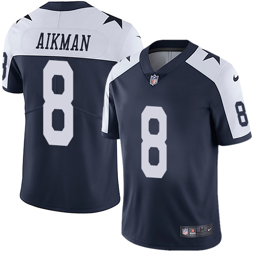 Dallas Cowboys #8 Troy Aikman Navy Blue Thanksgiving Men's Stitched Vapor Untouchable Limited Throwback Jersey Men's