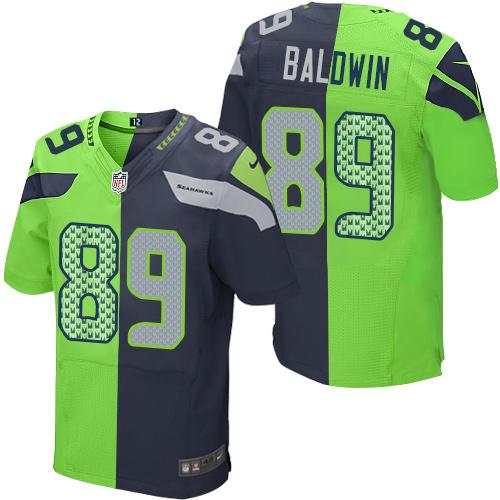 Seattle Seahawks #89 Doug Baldwin Steel Blue/Green Men's Stitched Elite Split Jersey Men's