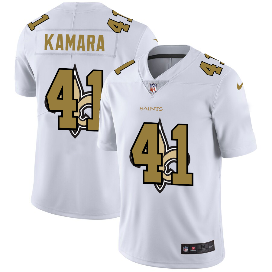 New Orleans Saints #41 Alvin Kamara White Men's Team Logo Dual Overlap Limited Jersey