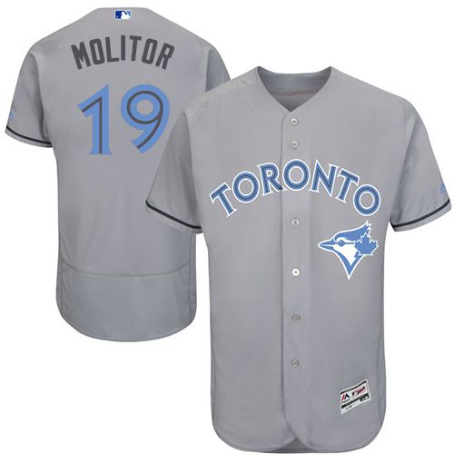 Toronto Blue Jays #19 Paul Molitor Grey Flexbase Authentic Collection Father's Day Stitched Jersey Men's