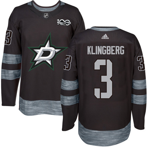 Adidas Dallas Stars #3 John Klingberg Black 1917-2017 100th Anniversary Stitched Jersey Men's