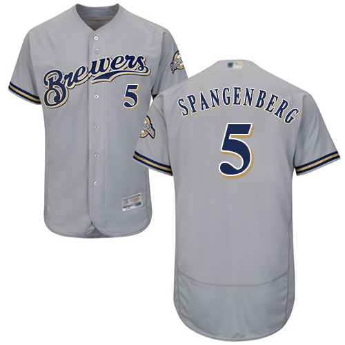 Milwaukee Brewers #5 Cory Spangenberg Grey Flexbase Authentic Collection Stitched Jersey Men's