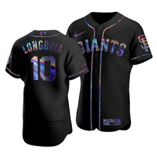 San Francisco San Francisco Giants #10 Evan Longoria Men's Iridescent Holographic Collection Jersey - Black Men's