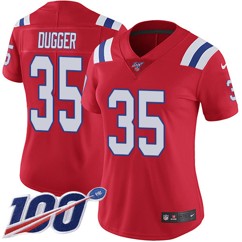 New England Patriots #35 Kyle Dugger Red Alternate Women's Stitched 100th Season Vapor Untouchable Limited Jersey Womens