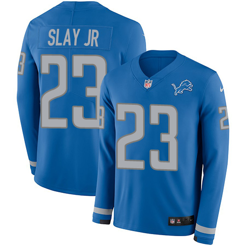 Detroit Lions #23 Darius Slay Jr Blue Team Color Men's Stitched Limited Therma Long Sleeve Jersey Men's