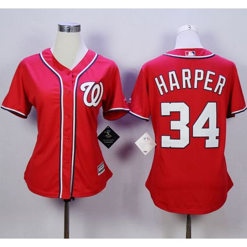 Washington Nationals #34 Bryce Harper Red Alternate 1 Women's Stitched Jersey Womens