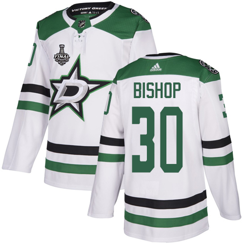 Adidas Dallas Stars #30 Ben Bishop White Road Authentic 2020 Stanley Cup Final Stitched Jersey Men's