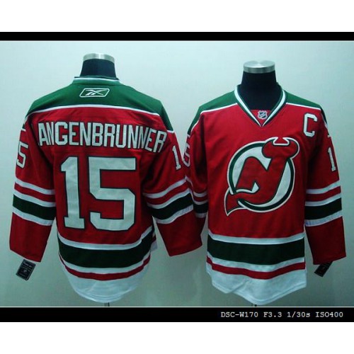 New Jersey Devils #15 Jamie Langenbrunner Embroidered Red and Green CCM Throwback Jersey Men's