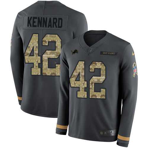 Detroit Lions #42 Devon Kennard Anthracite Salute to Service Men's Stitched Limited Therma Long Sleeve Jersey Men's