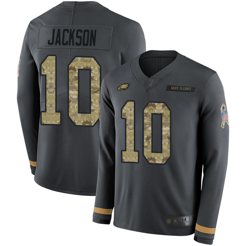 Philadelphia Eagles #10 DeSean Jackson Anthracite Salute to Service Youth Stitched Limited Therma Long Sleeve Jersey Youth