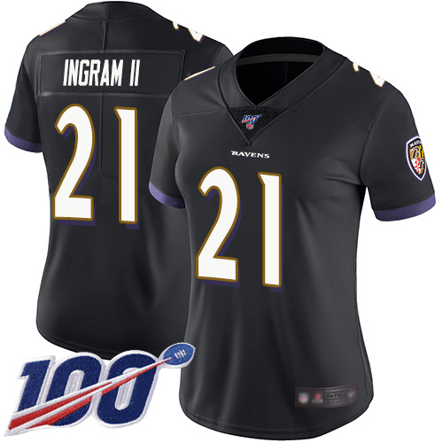 Baltimore Ravens #21 Mark Ingram II Black Alternate Women's Stitched 100th Season Vapor Limited Jersey Womens