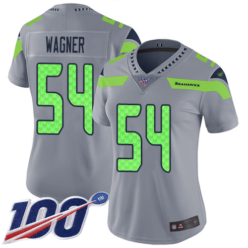 Seattle Seahawks #54 Bobby Wagner Silver Women's Stitched Limited Inverted Legend 100th Season Jersey Womens