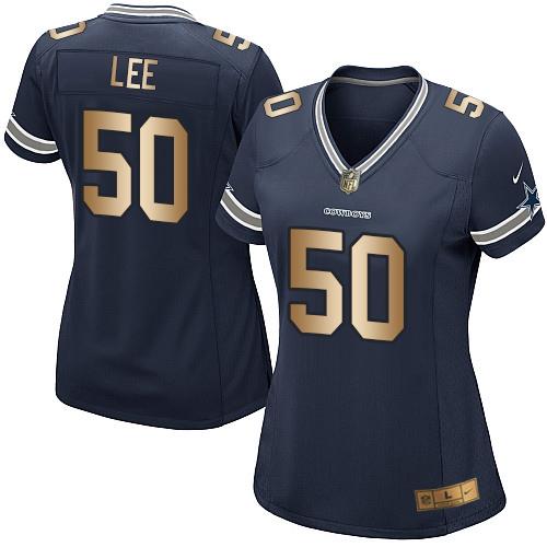 Dallas Cowboys #50 Sean Lee Navy Blue Team Color Women's Stitched Elite Gold Jersey Womens