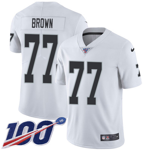 Las Vegas Raiders #77 Trent Brown White Men's Stitched 100th Season Vapor Untouchable Limited Jersey Men's