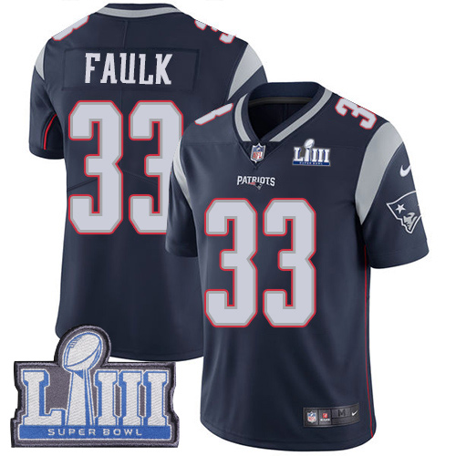 New England Patriots #33 Kevin Faulk Navy Blue Team Color Super Bowl LIII Bound Men's Stitched Vapor Untouchable Limited Jersey Men's