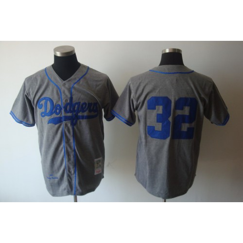Mitchell and Ness Los Angeles Dodgers #32 Sandy Koufax Grey Stitched Throwback Jersey Men's