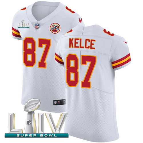 Chiefs #87 Travis Kelce White Super Bowl LIV 2020 Men's Stitched New Elite Jersey
