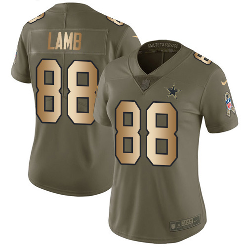 Cowboys #88 CeeDee Lamb Olive/Gold Women's Stitched Limited 2017 Salute To Service Jersey