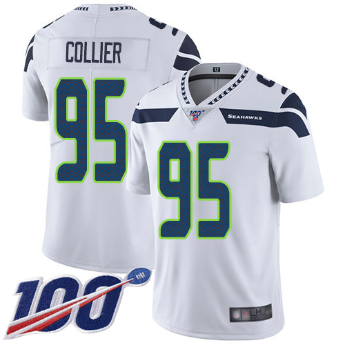 Seattle Seahawks #95 L.J. Collier White Men's Stitched 100th Season Vapor Limited Jersey Men's