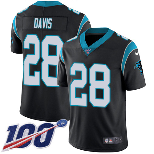Carolina Panthers #28 Mike Davis Black Team Color Men's Stitched 100th Season Vapor Untouchable Limited Jersey Men's