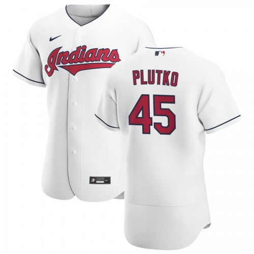 Cleveland Guardians #45 Adam Plutko Men's White Home 2020 Authentic Team Jersey Men's