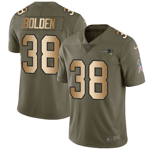 New England Patriots #38 Brandon Bolden Olive/Gold Youth Stitched Limited 2017 Salute to Service Jersey Youth