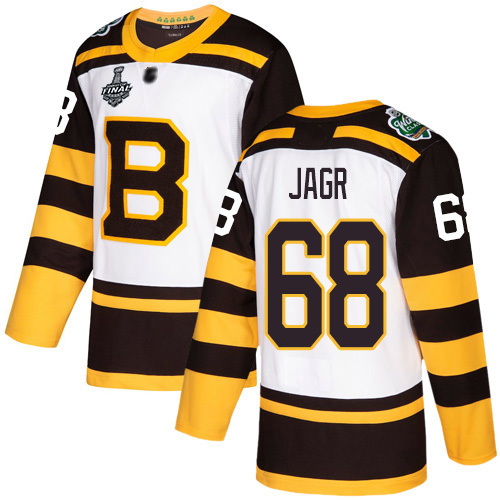 Adidas Boston Bruins #68 Jaromir Jagr White Authentic 2019 Winter Classic Stanley Cup Final Bound Stitched Jersey Men's