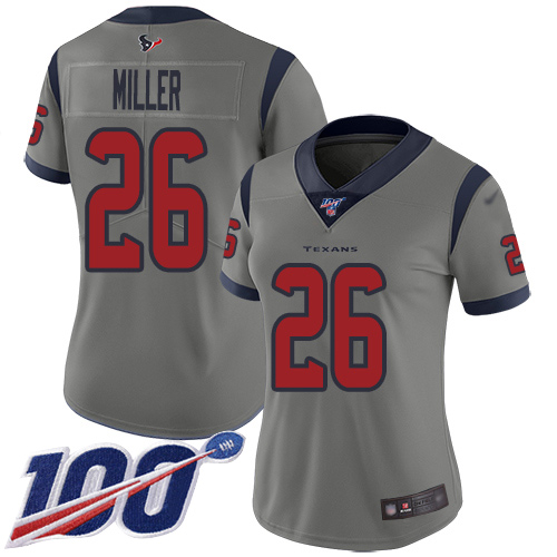 Houston Texans #26 Lamar Miller Gray Women's Stitched Limited Inverted Legend 100th Season Jersey Womens