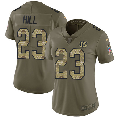Bengals #23 Daxton Hill Olive/Camo Women's Stitched Limited 2017 Salute To Service Jersey