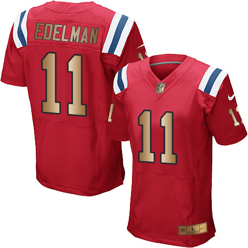 Patriots #11 Julian Edelman Red Alternate Men's Stitched Elite Gold Jersey